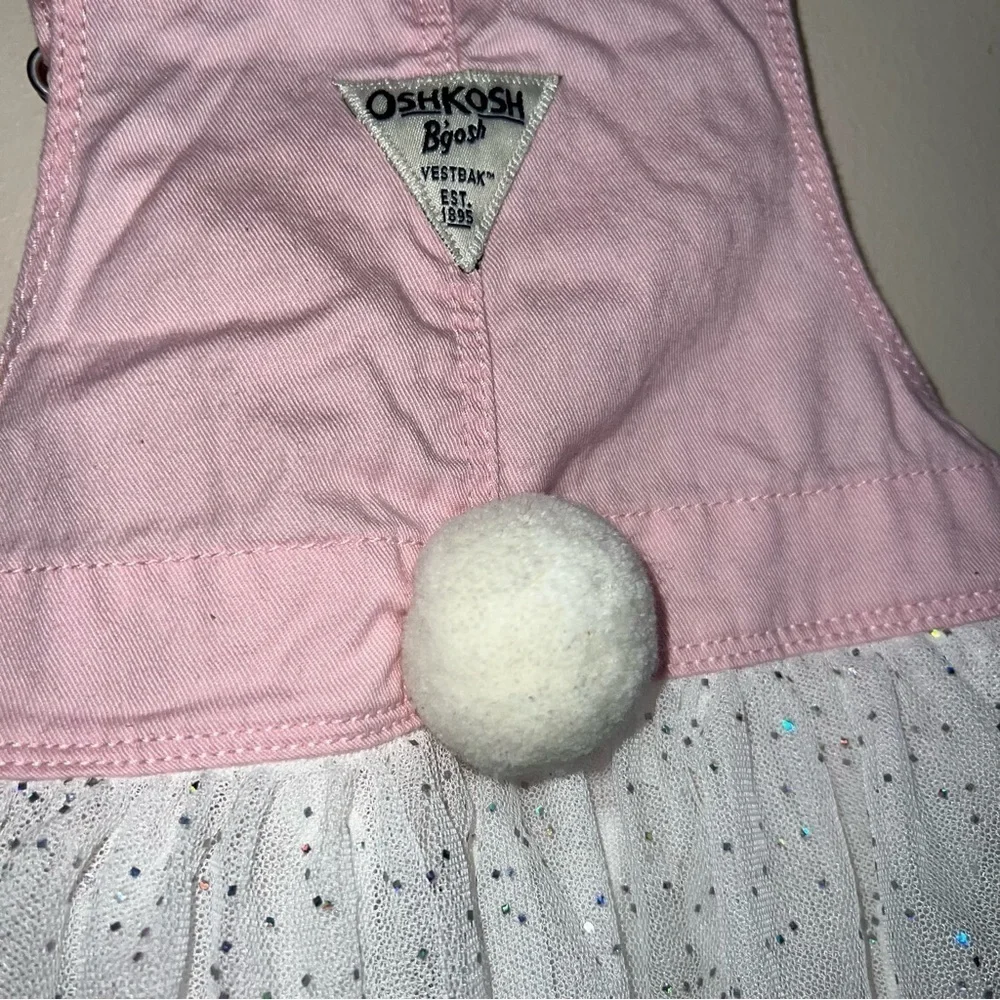 Oshkosh B'Gosh Bunny Rabbit Tulle Overall Dress Pink White Sparkle Size 18 mos.